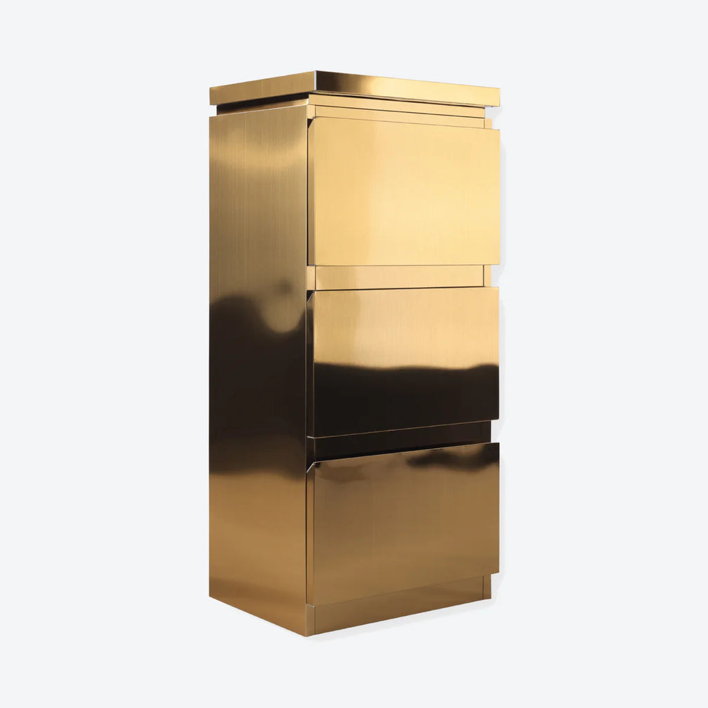 Metal Barbershop Side Table with 3 Drawers - Lira - Gold
